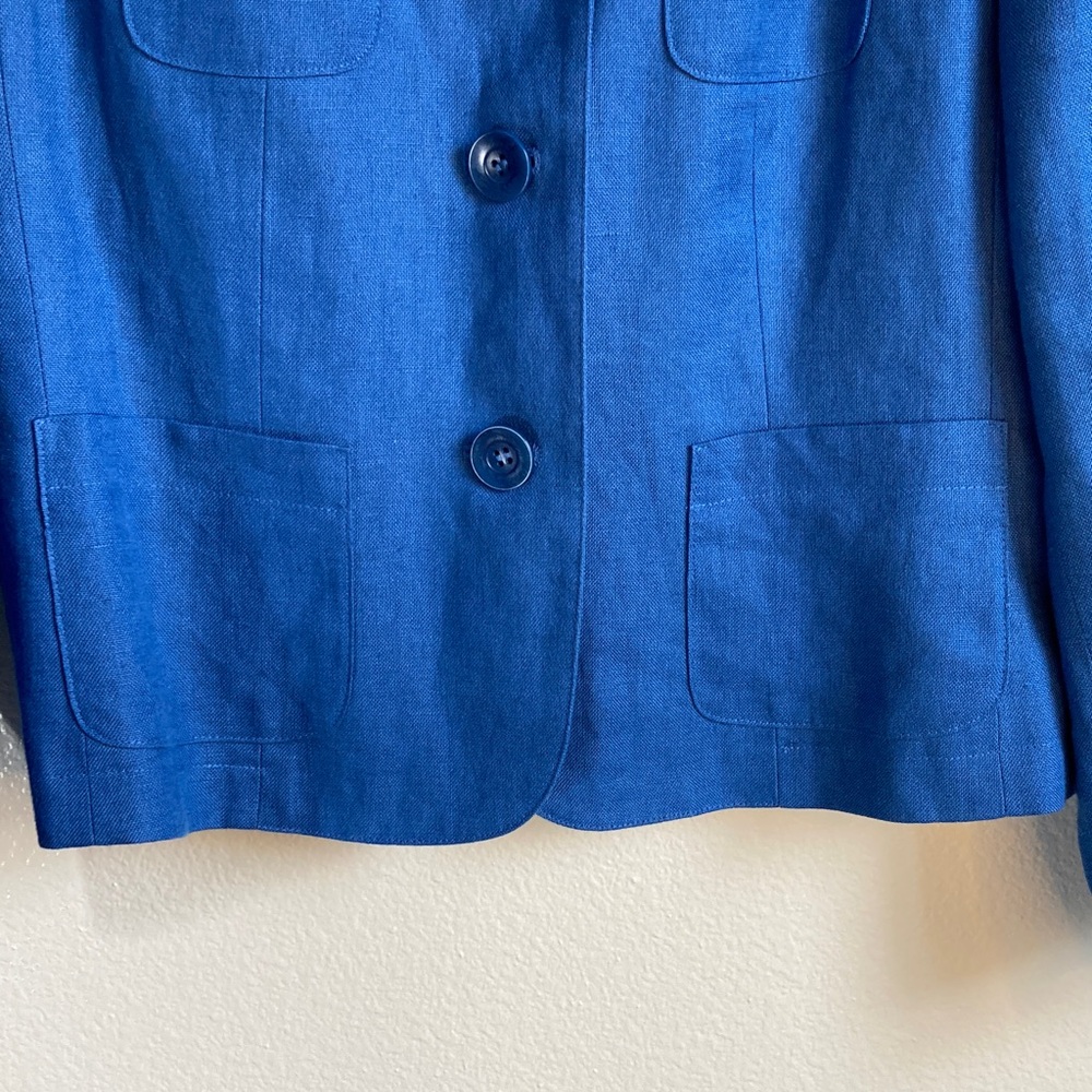 Vintage 90s Talbots Petites Royal Blue Irish Linen Blazer Preppy Jacket sz 12P - Picture 6 of 12